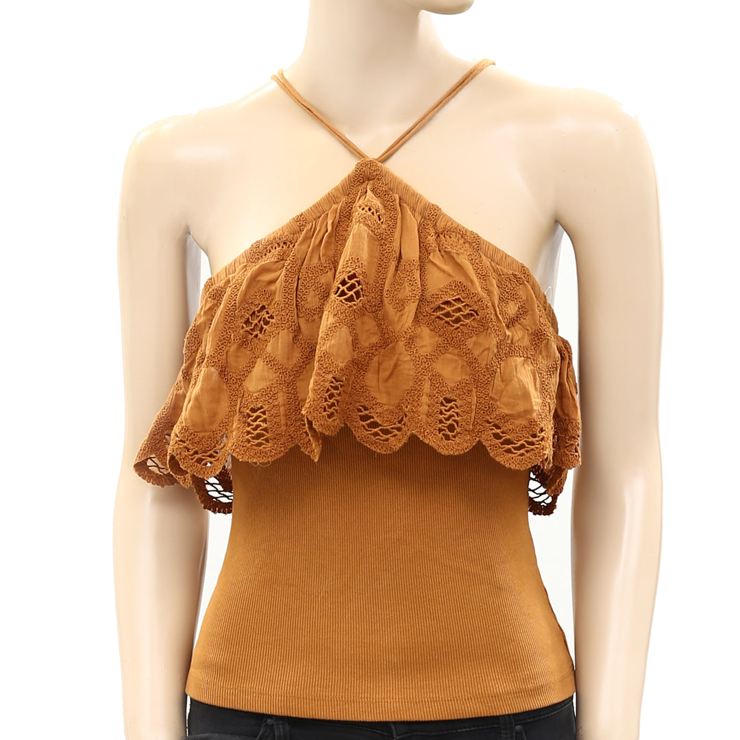 Anthropologie Ruffled Halter Tank Blouse Top