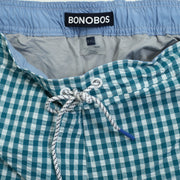 Bonobos 泡泡纱冲浪短裤 蓝绿色和白色格子印花男式