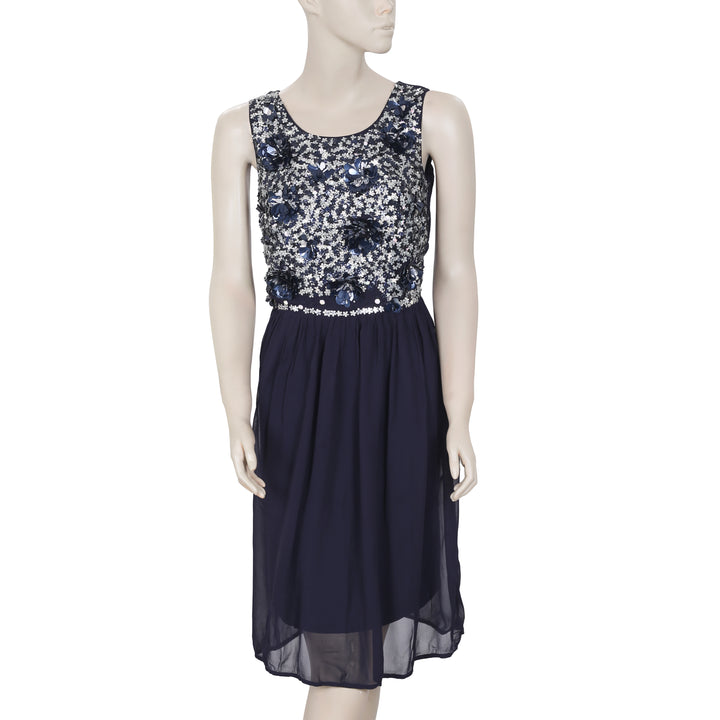 Monsoon Sequin Embellished Navy Dress XS