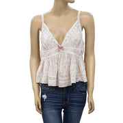 Free People Printed Lace Cami Blouse Top XL NWT