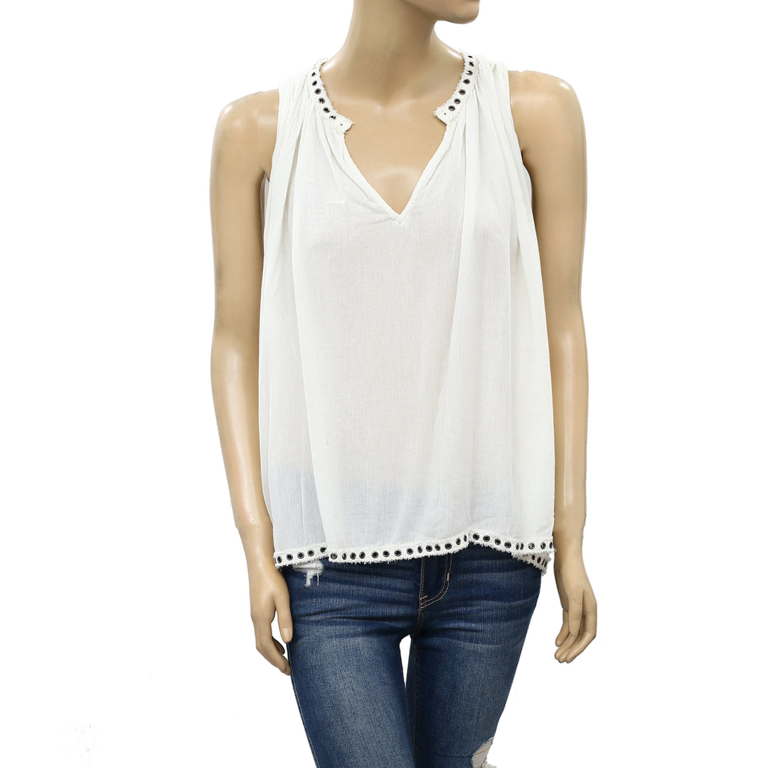 Denim & Supply Ralph Lauren Studded Ivory Blouse Top S
