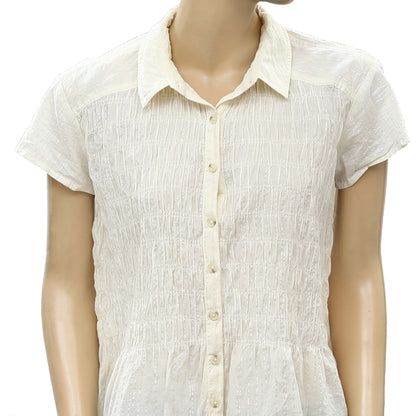 Pilcro And The Letterpress Anthropologie Charli Smocked Buttondown Top