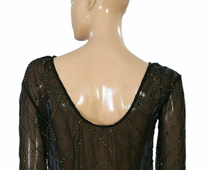 Free People Bead Embellished Black Tunic Top