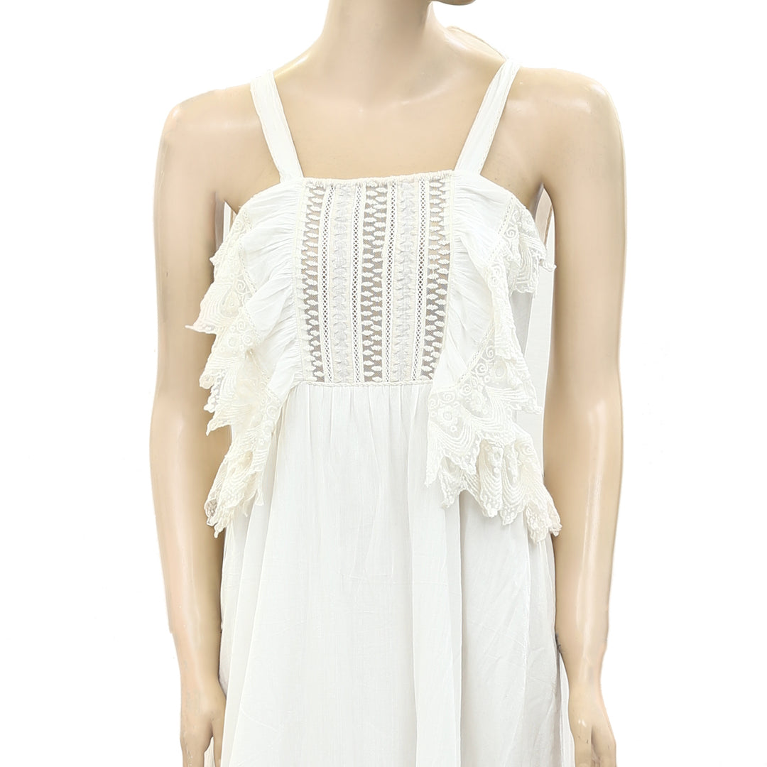 Ulla Johnson Ruffle Floral Embroidered Ivory Midi Dress