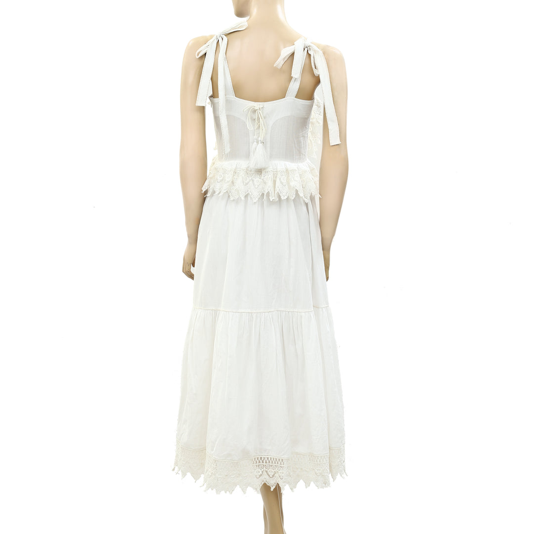 Ulla Johnson Ruffle Floral Embroidered Ivory Midi Dress