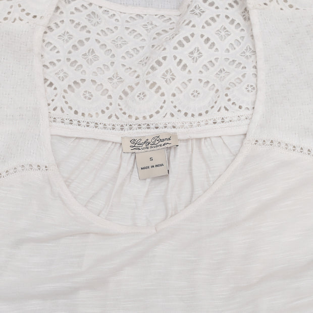 New Lucky Brand Crochet Lace White Boho Tunic Top Small S
