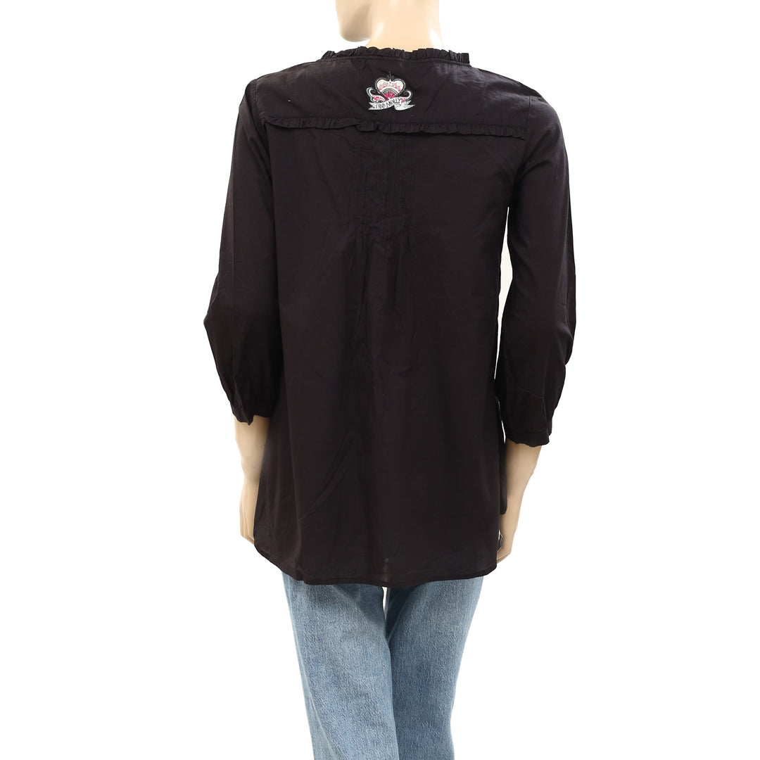 Odd Molly Anthropologie Solid Ruffle Tunic Shirt Top