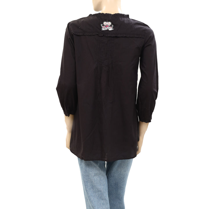 Odd Molly Anthropologie Solid Ruffle Tunic Shirt Top