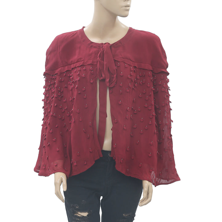 Hoss Intropia Anthropologie Embroidered Bead Coverup Top