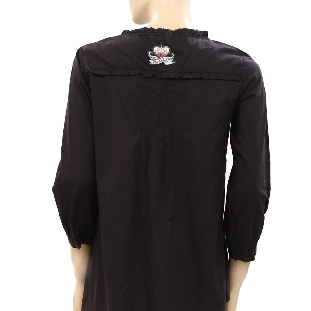 Odd Molly Anthropologie Solid Ruffle Tunic Shirt Top