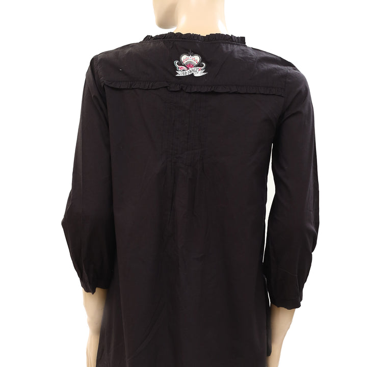 Odd Molly Anthropologie Solid Ruffle Tunic Shirt Top