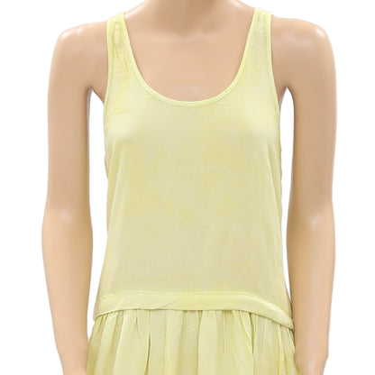New Juicy Couture Eyelet Embroidered Pleats Cotton Lemon Mini Dress S