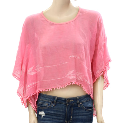 American Eagle Outfitters Embroidered Pink Crop Top S