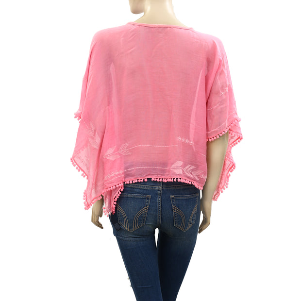 American Eagle Outfitters Embroidered Pink Crop Top S