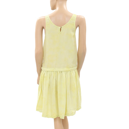 New Juicy Couture Eyelet Embroidered Pleats Cotton Lemon Mini Dress S