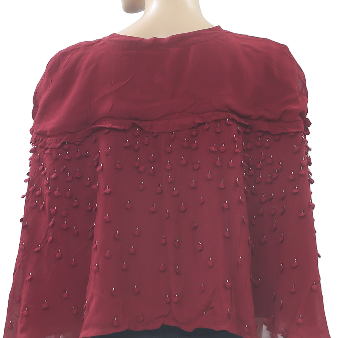 Hoss Intropia Anthropologie Embroidered Bead Coverup Top