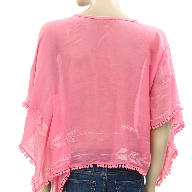 American Eagle Outfitters Embroidered Pink Crop Top S