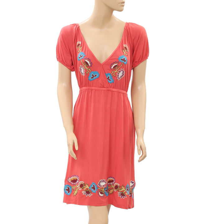 Caite Anthropologie Floral Embroidered Mini Dress