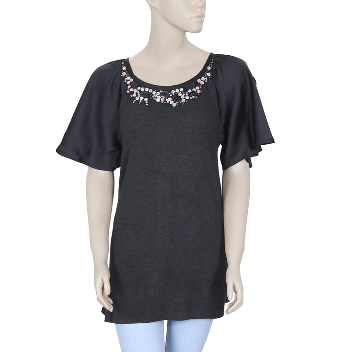 Fracomina Stone Embellished Black Tunic Top S