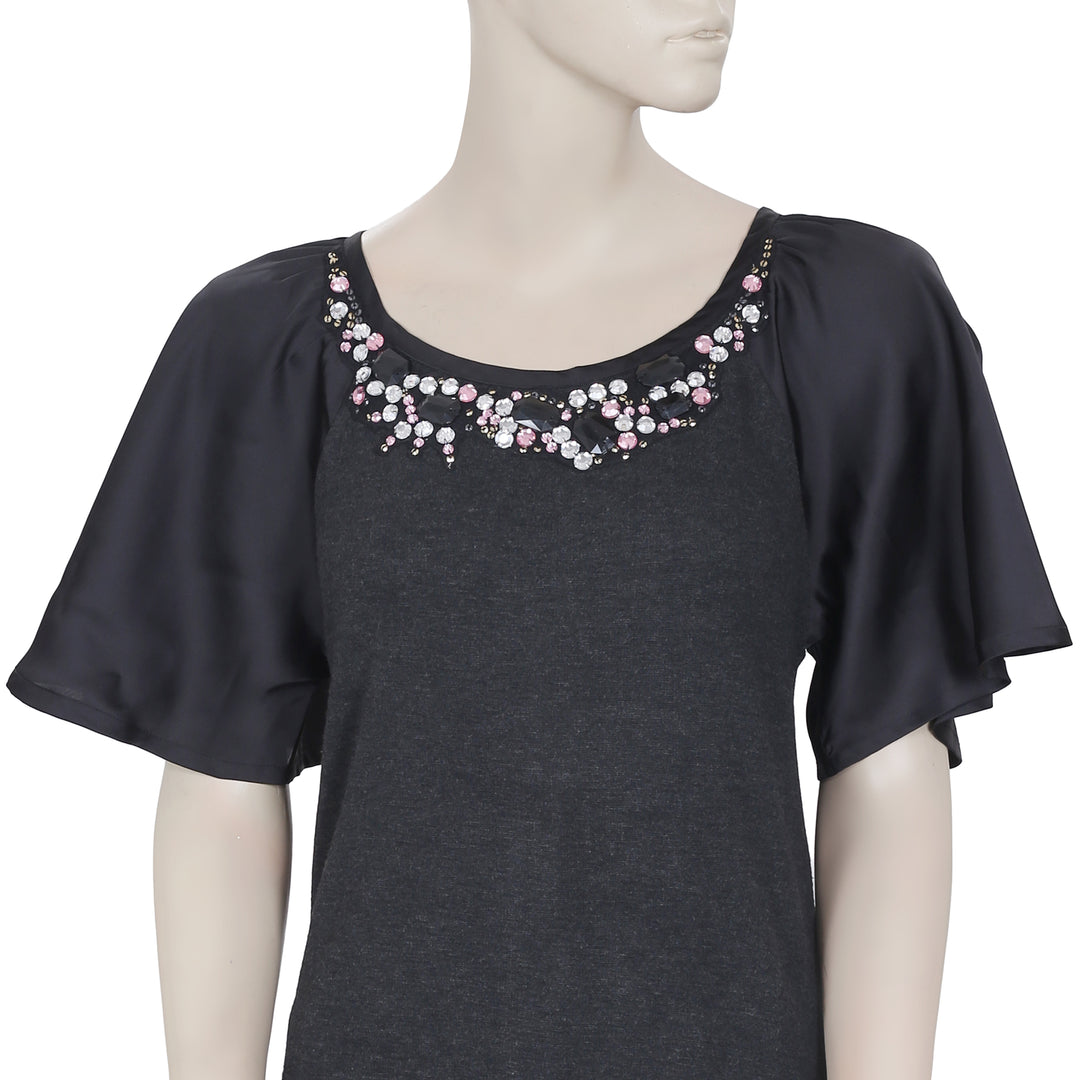 Fracomina Stone Embellished Black Tunic Top S