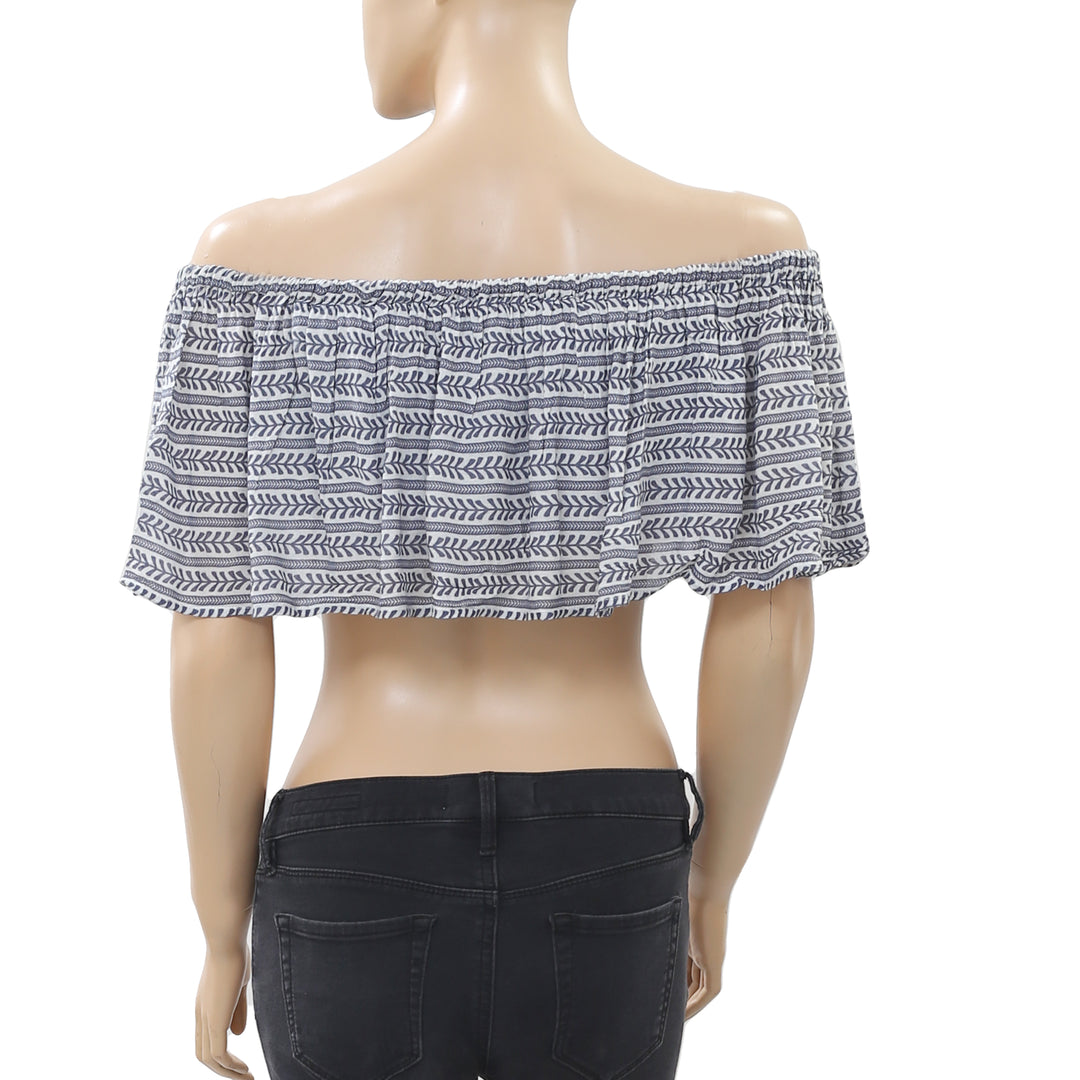 Mara Hoffman Printed Off Shoulder Crop Top Ruffle  XS