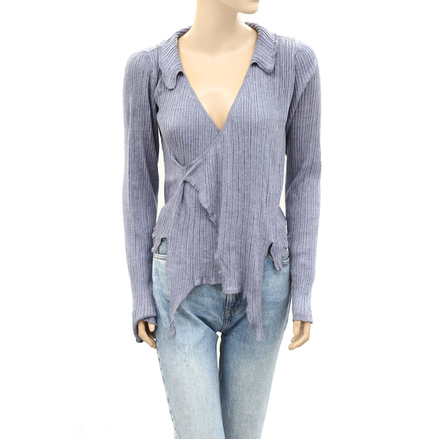 Urban Outfitters UO Gina Long-Sleeved Spliced Wrap Blouse Top