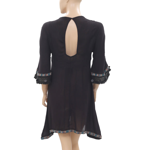 Pull & Bear Embroidered Black Mini Dress