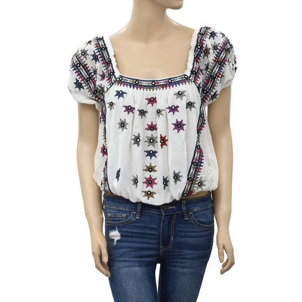 Free People Aurura Embroidered Blouse Top