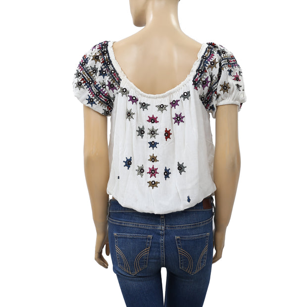 Free People Aurura Embroidered Blouse Top