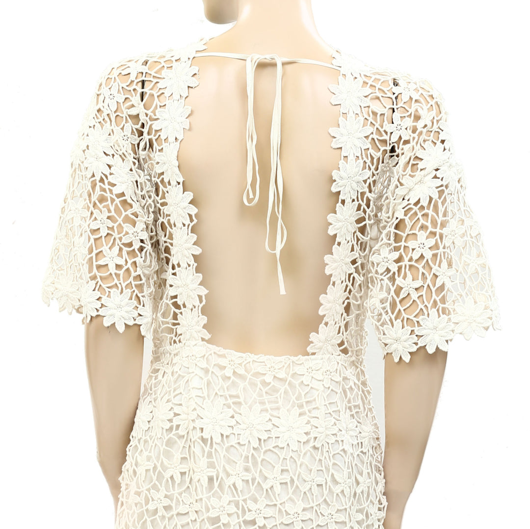 ulla johnson crochet dress Ulla Johnson | Women's Floral Anita Hand Crochet in White Floral Crochet Maxi Dress Size XL