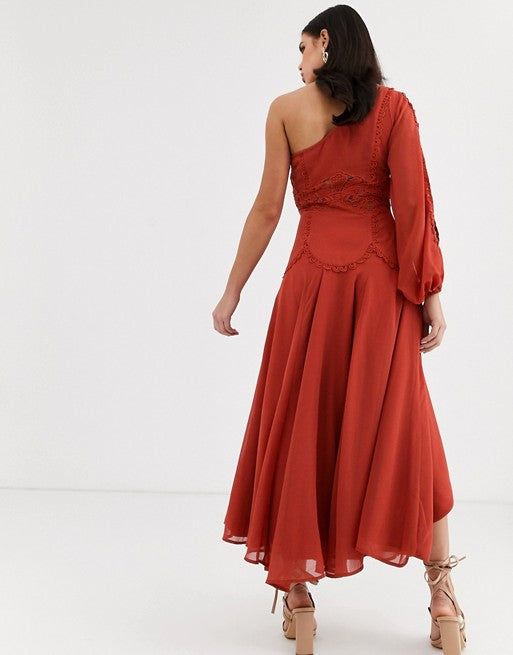 ASOS DESIGN One Shoulder Lace Soft Maxi Dress