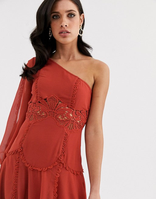 ASOS DESIGN One Shoulder Lace Soft Maxi Dress