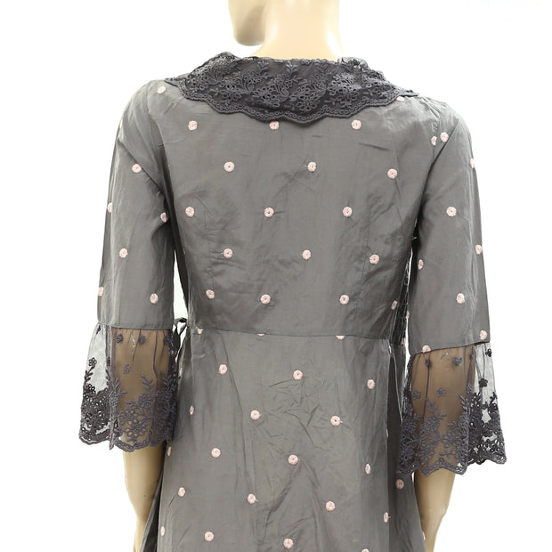 Odd Molly Anthropologie Floral Embroidered Lace Wrap Mini Dress