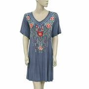 Caite Anthropologie Embroidered Gray Tunic Dress