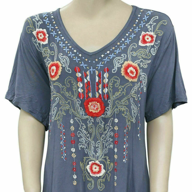 Caite Anthropologie Embroidered Gray Tunic Dress