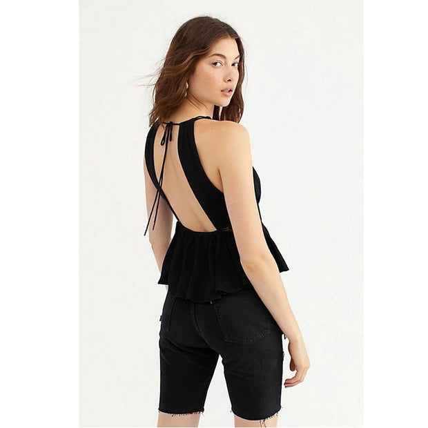Free People Hold On Tight Lace Black Tank Top