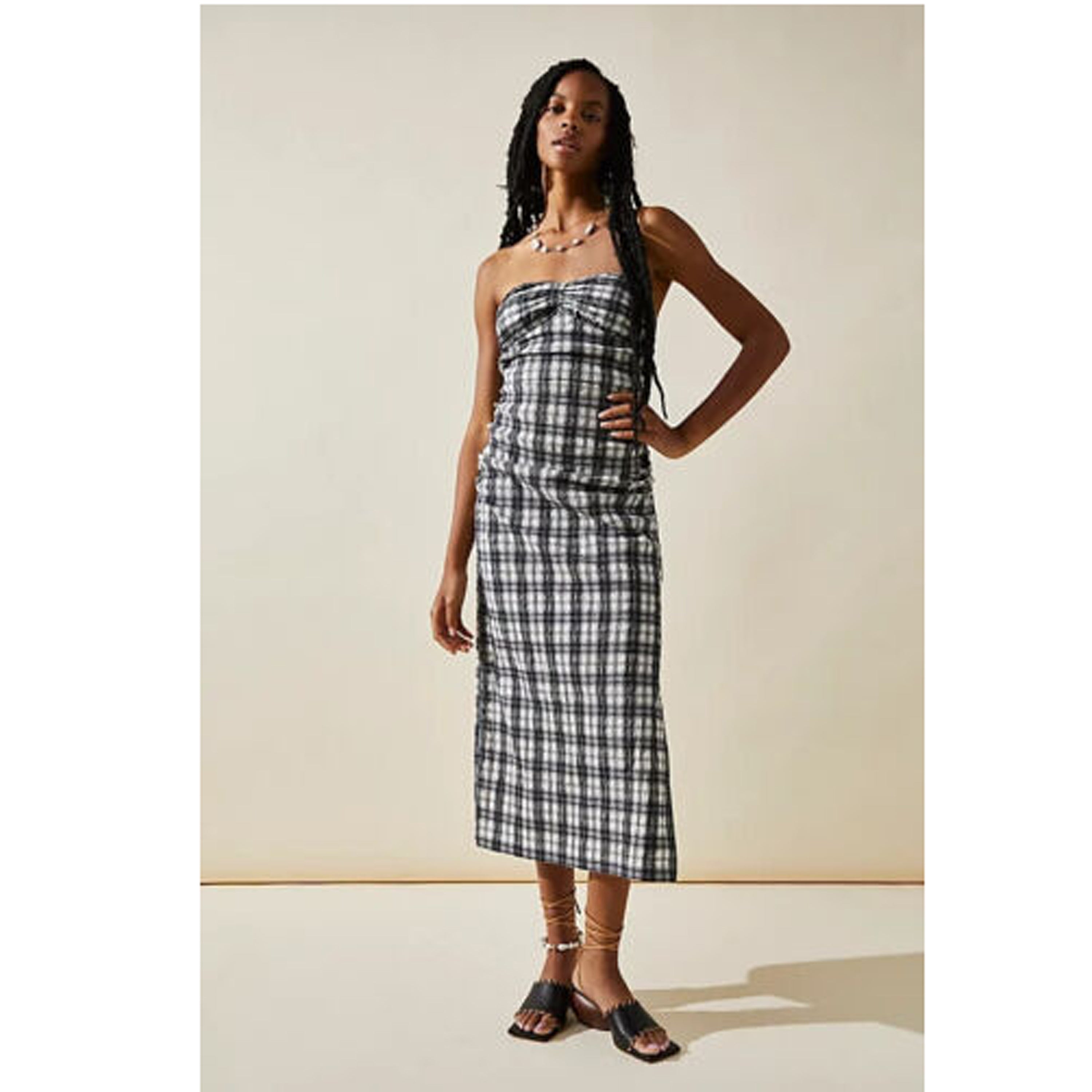 Free People Endless Summer Brandie Plaid Midi Dress – White