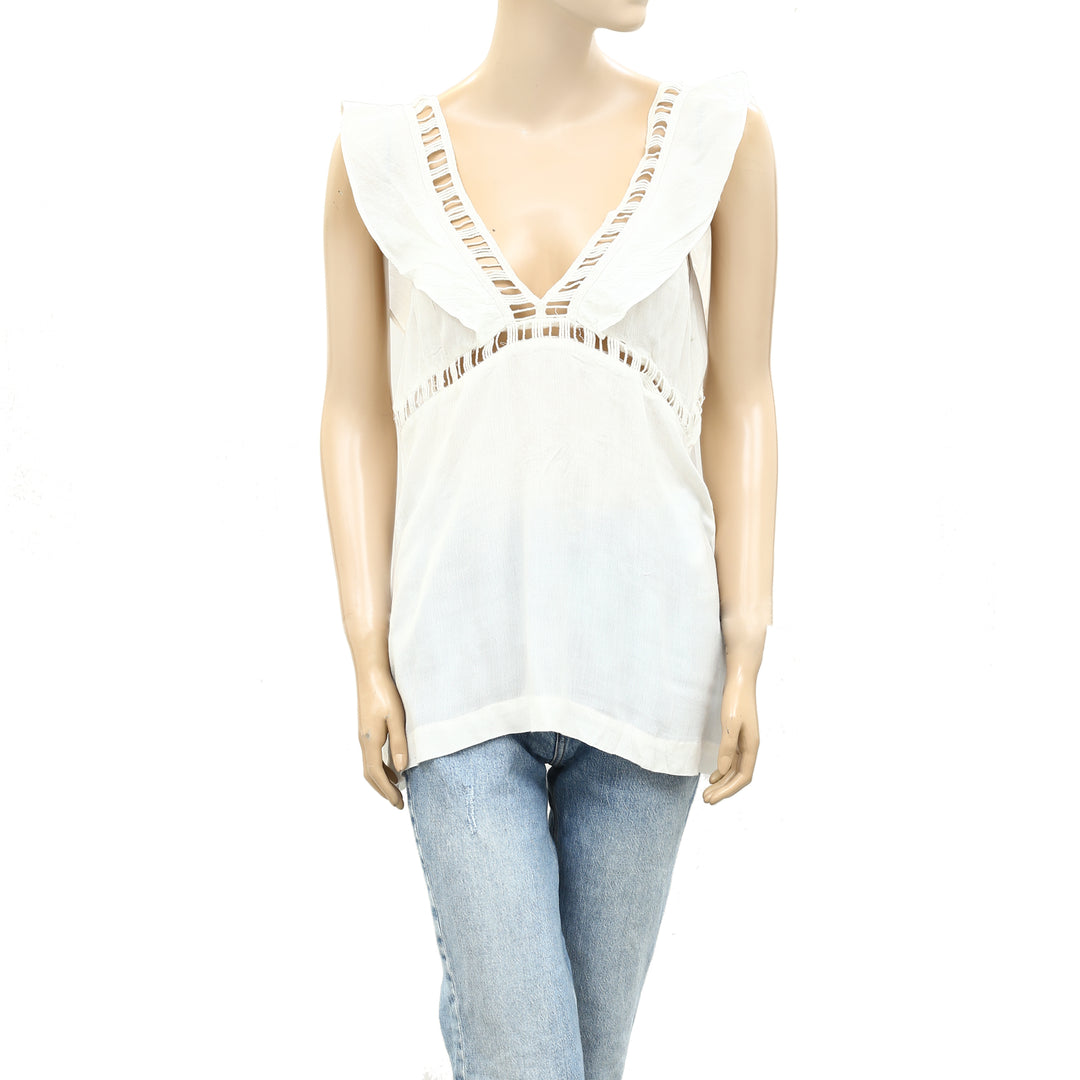 Drolatic Anthropologie Ivory Sheer Blouse Tank Top