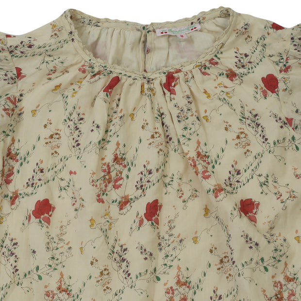 Bonpoint 儿童女孩花卉印花衬衫上衣蕾丝米色 6 年