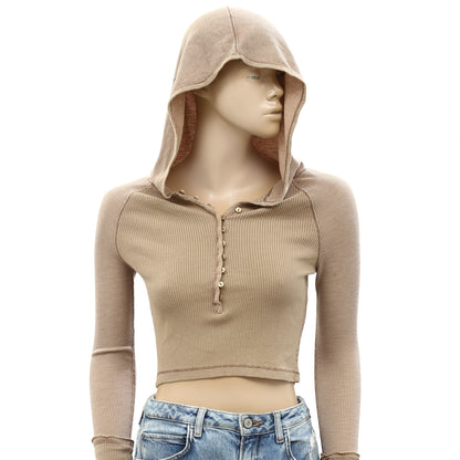 BDG Urban Outfitters Long-Sleeved Hooded Henley Blouse Top