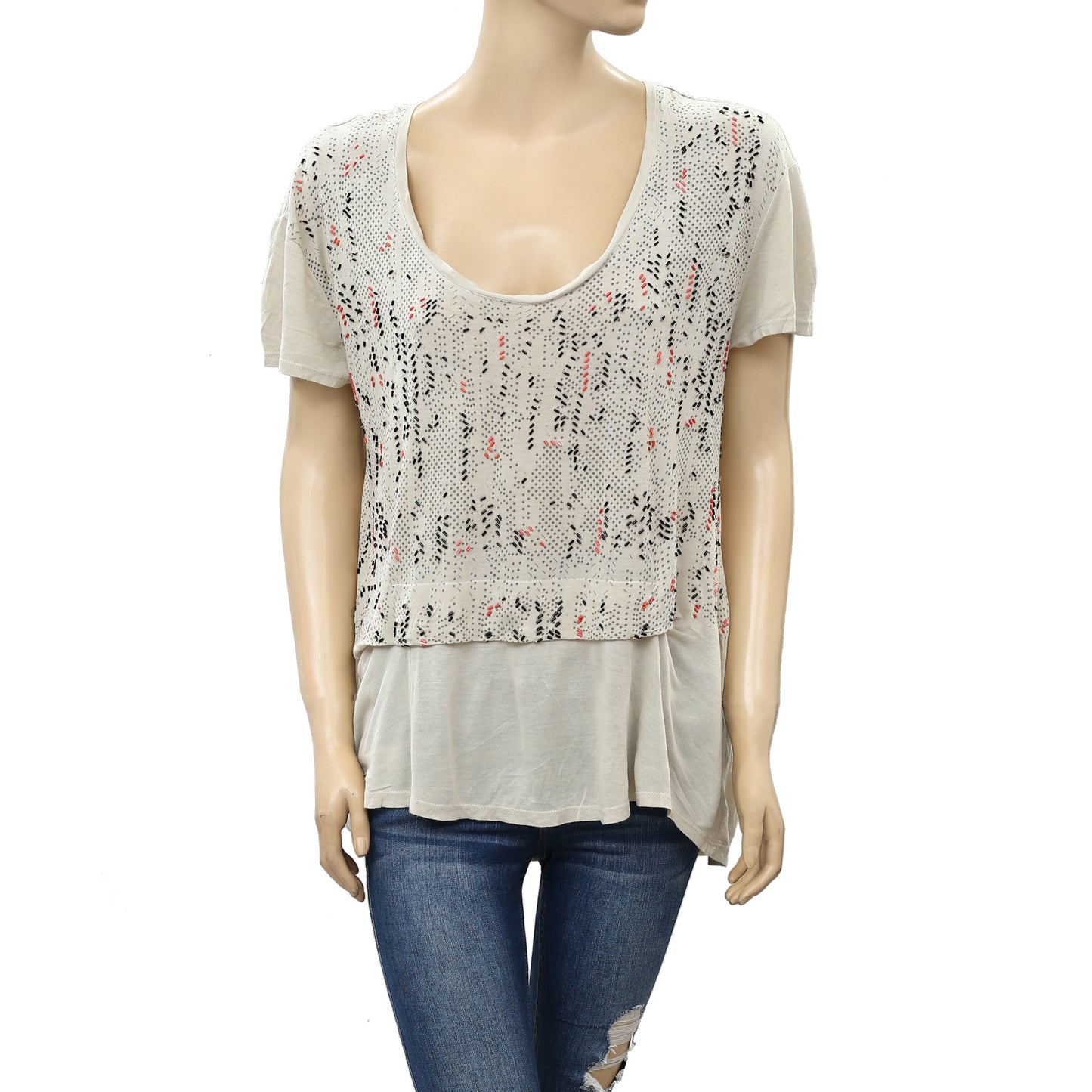 Silence + Noise Urban Outfitters Beaded Embellished Tunic Top L