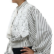 Uterque Striped Lace Shirt Blouse Top