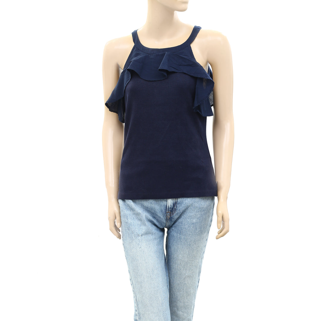 Anthropologie Maeve Ruffled Rib Halter Tank Blouse Top