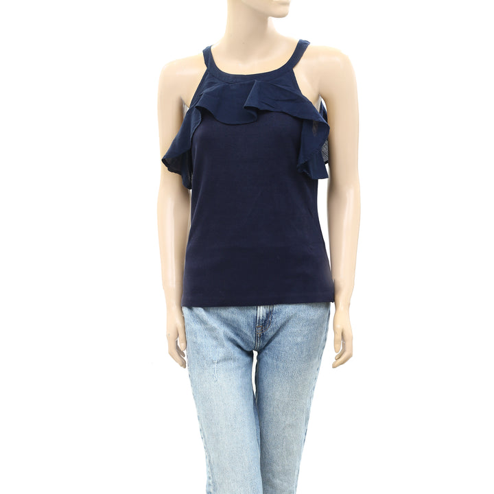 Anthropologie Maeve Ruffled Rib Halter Tank Blouse Top