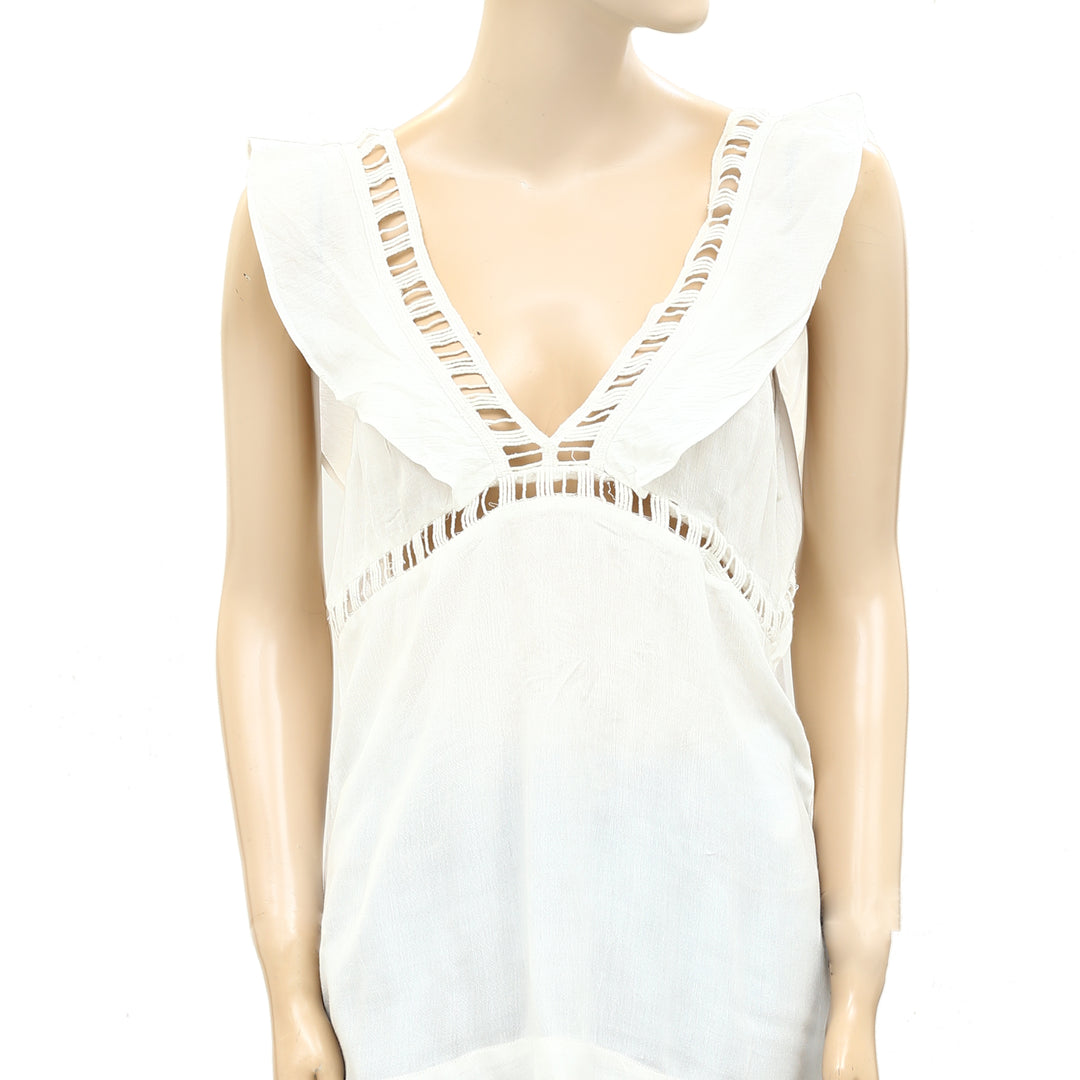 Drolatic Anthropologie Ivory Sheer Blouse Tank Top