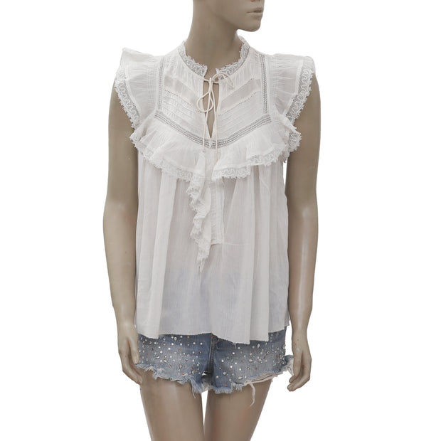 New Ulla Johnson Fannie Lace Front Tie Sheer White Blouse Top Small S