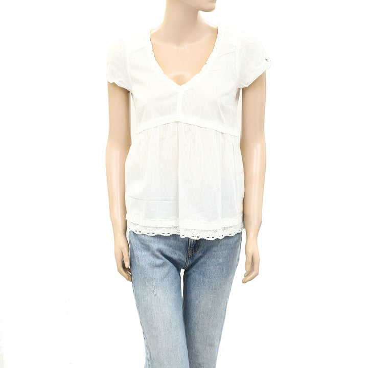 Odd Molly Anthropologie Medley Lace Ruffle White Blouse Top
