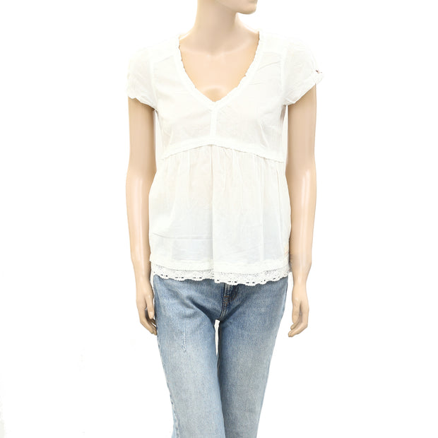 Odd Molly Anthropologie Medley Lace Ruffle White Blouse Top