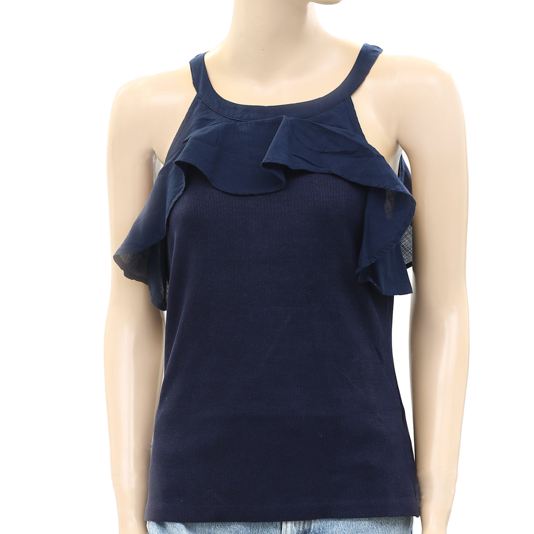 Anthropologie Maeve Ruffled Rib Halter Tank Blouse Top
