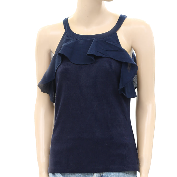 Anthropologie Maeve Ruffled Rib Halter Tank Blouse Top